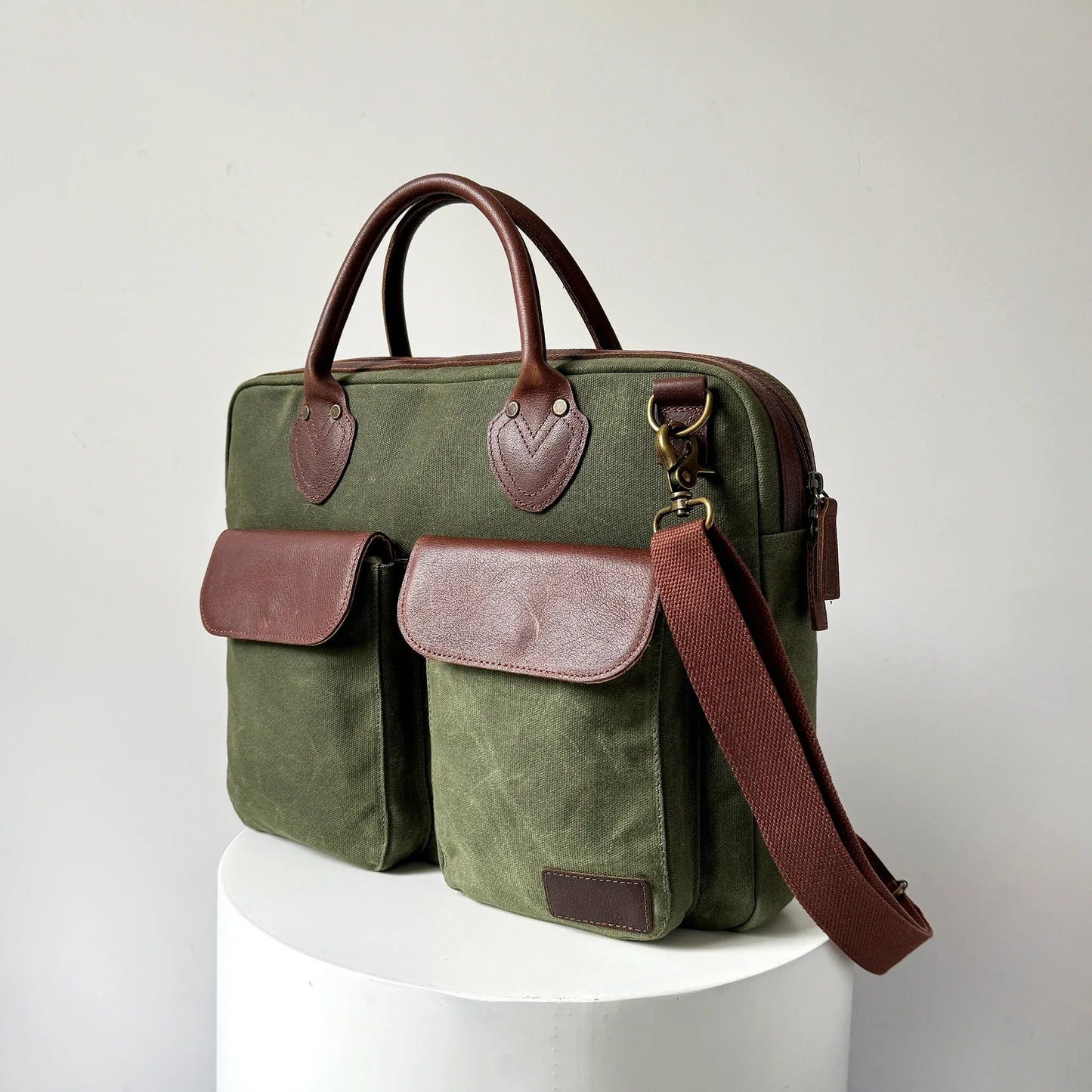 Top-Zip Waxed Canvas Laptop Messenger Bag - Convenient Multiple Pockets