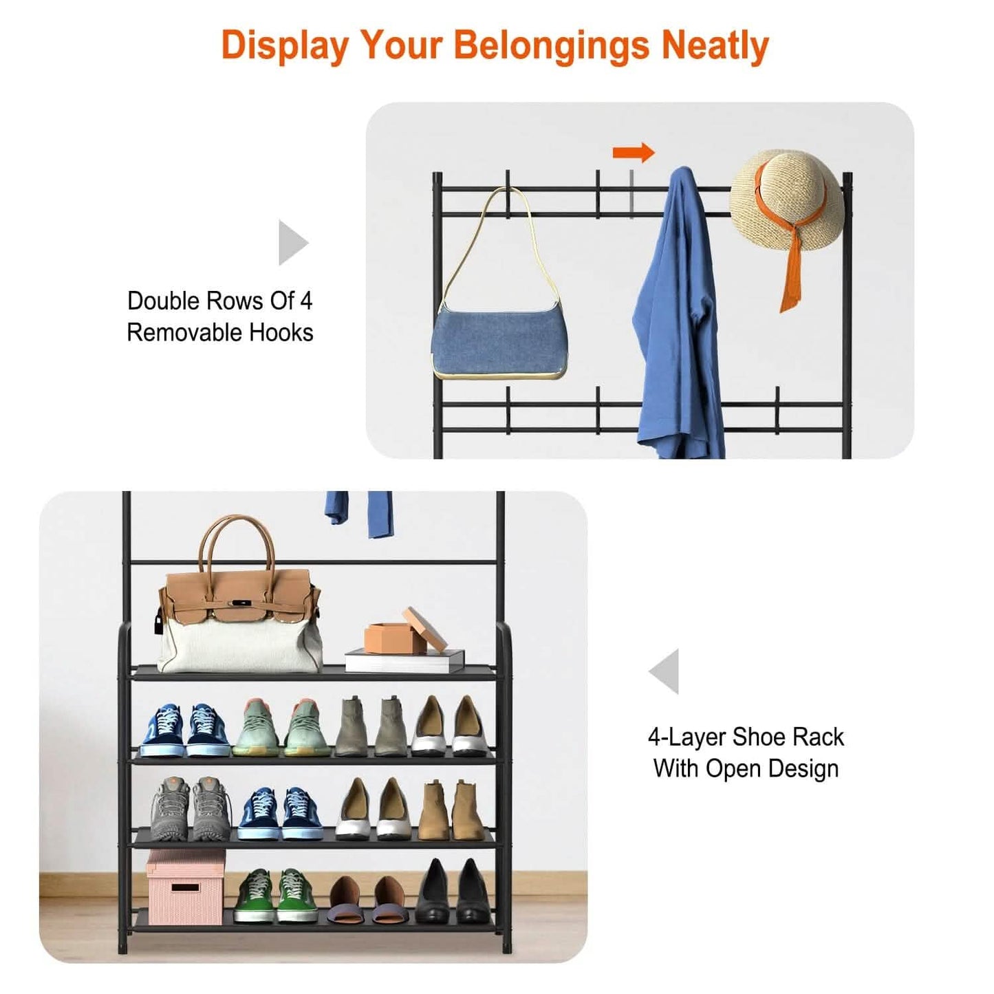 Entryway Coat Hat Rack Shoe Storage Shelf - 2 Sizes