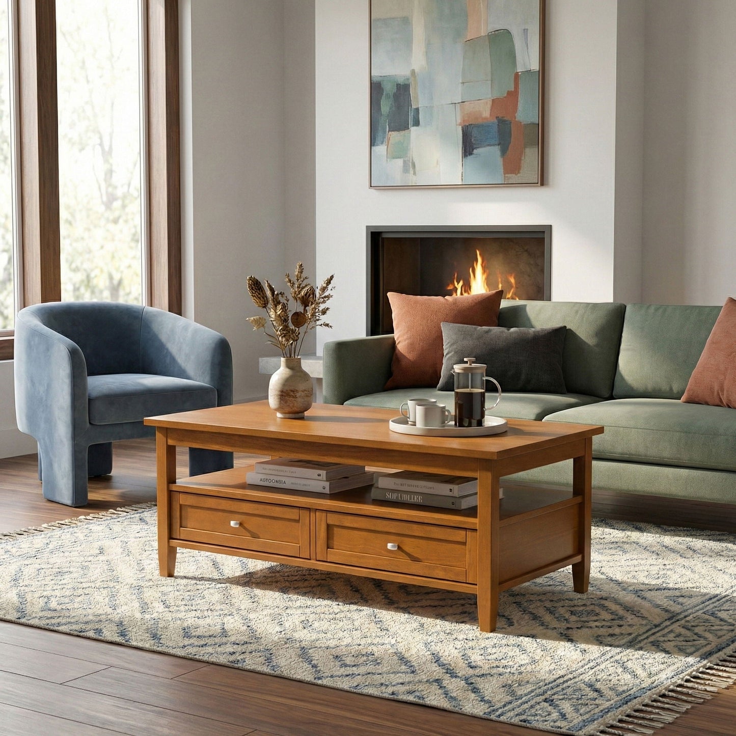 Classic Shaker Coffee Table in 2 Shades of Brown - Solid Wood - Easy Assembly