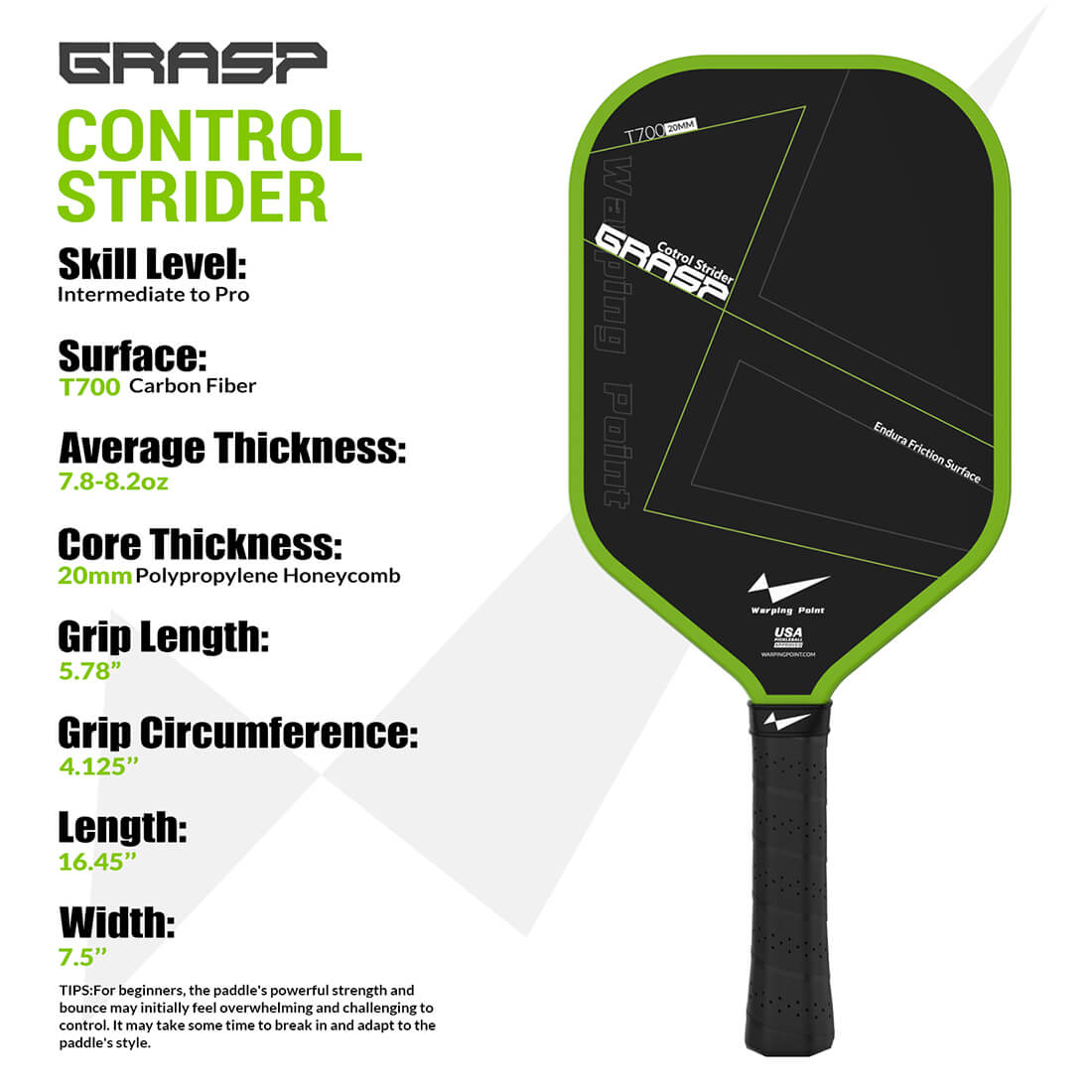 Grasp Intermediate Pickleball Paddle - Sophisticated honeycomb construction for better players.