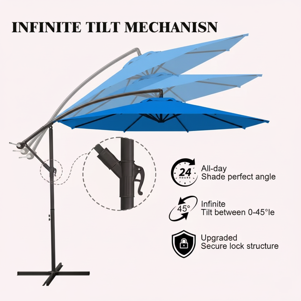 10 ft Cantilever Patio Umbrella with Crank – Four Colors