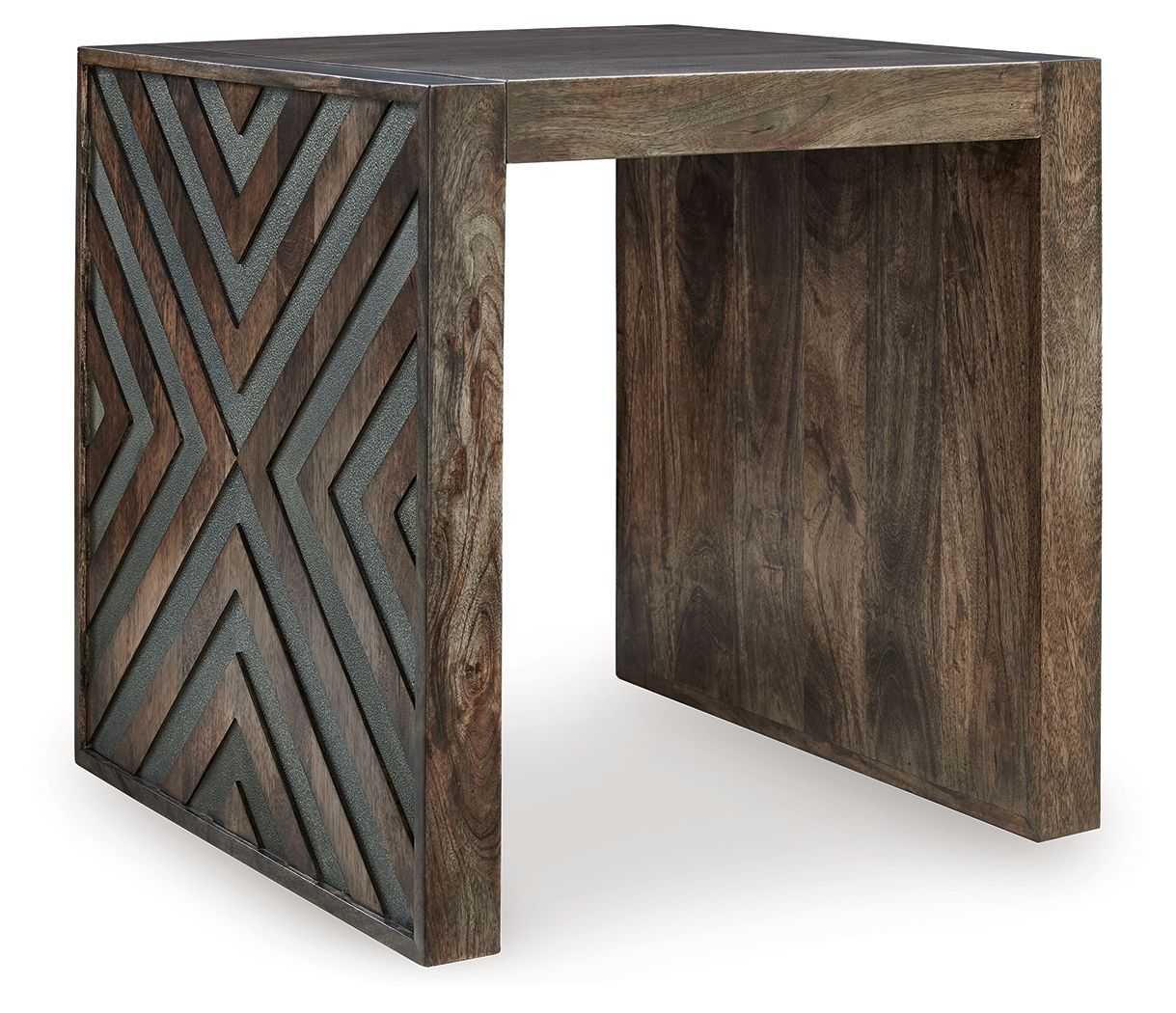 Square Exotic Textural End Table - Walnut Brown
