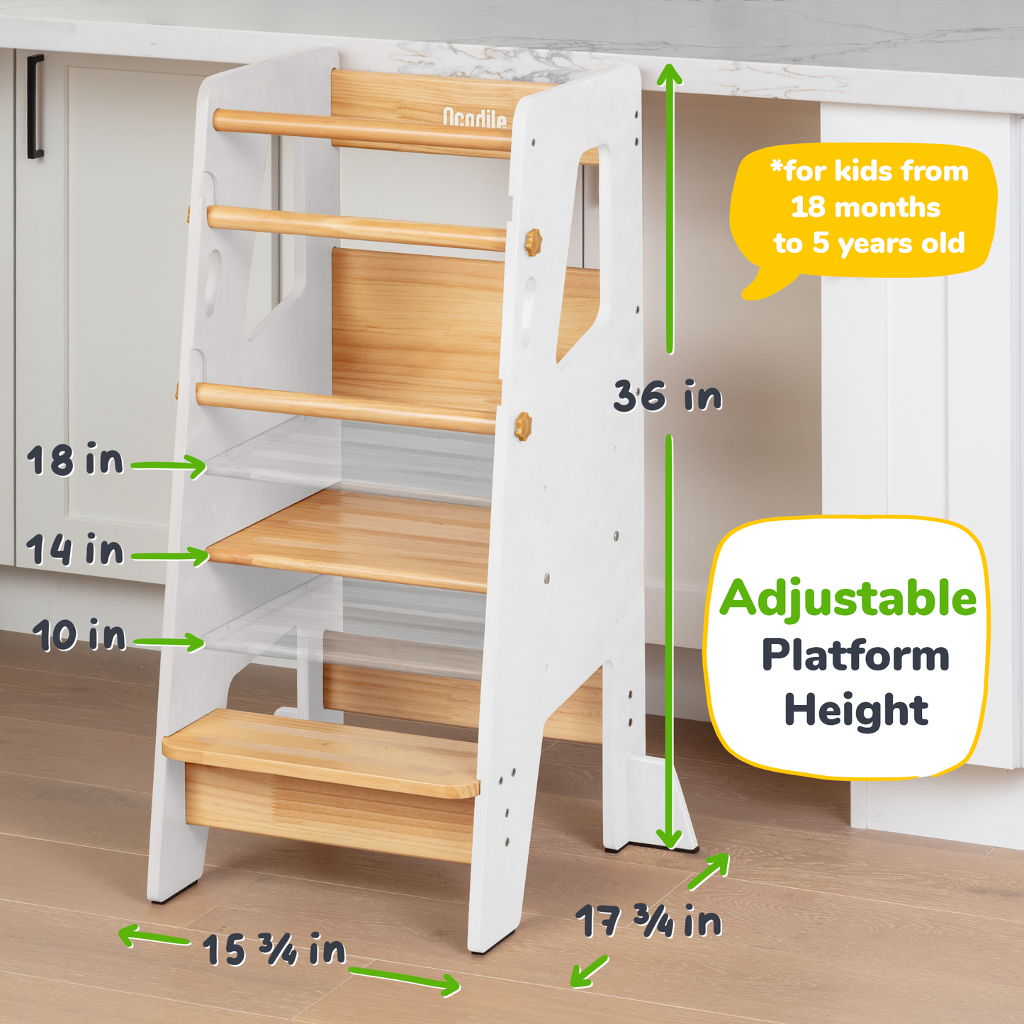 Help Your Little Ones Participate!  Adjustable Toddler Kitchen/Bathroom Tower with Safety Bars - 4 Colors