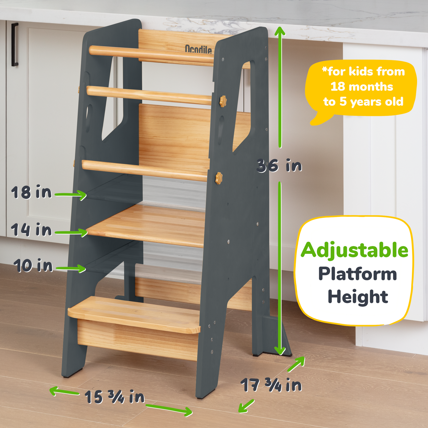 Help Your Little Ones Participate!  Adjustable Toddler Kitchen/Bathroom Tower with Safety Bars - 4 Colors