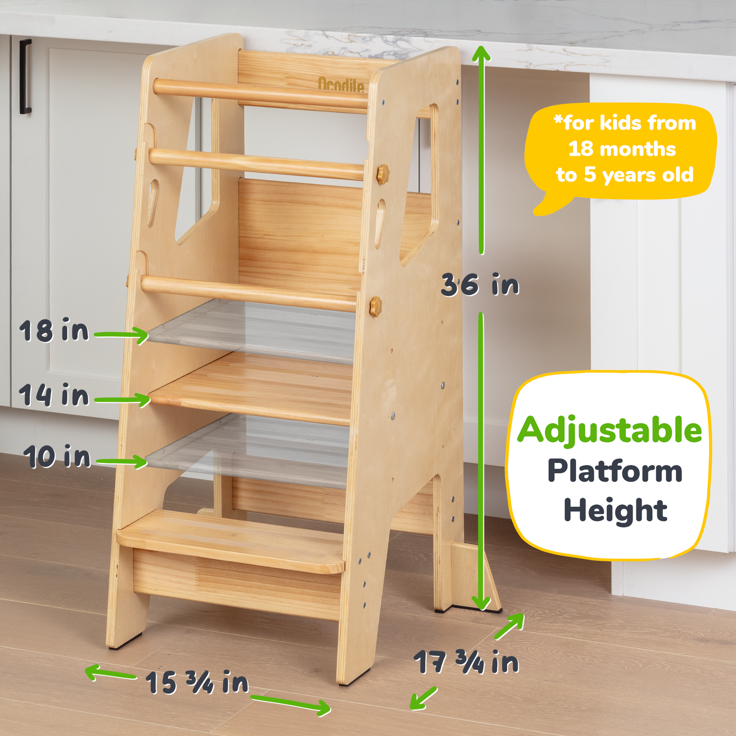 Help Your Little Ones Participate!  Adjustable Toddler Kitchen/Bathroom Tower with Safety Bars - 4 Colors