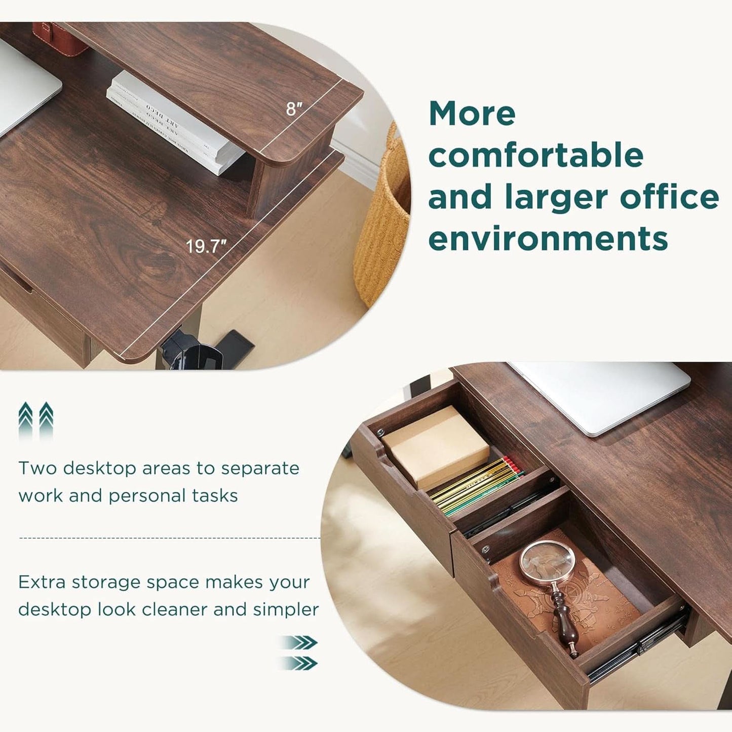 Elevated Motorized Standing Corner Desk Dark Walnut (60" both directions)