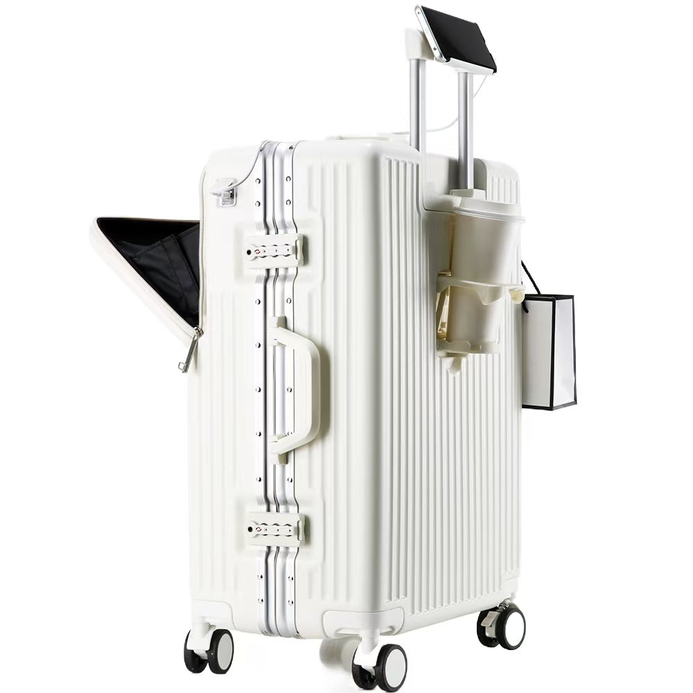 Hi-Tech, Retro Look Luggage  - 6 Colors - Aluminum-Framed Carry-On, Battery Hookup, Cup Holder and Spinner Wheels