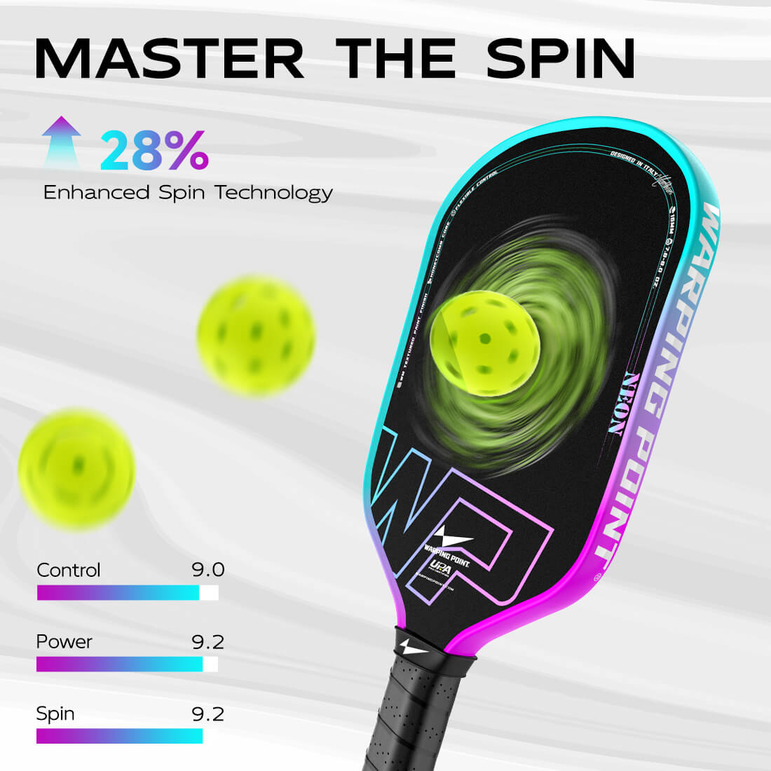 Neon Gen 3 Pickleball Paddle - 3-layer Carbon Fiber for torsional stability and control.