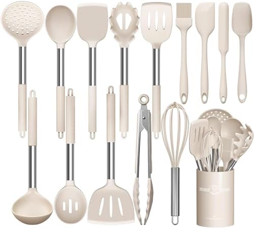 Non-Stick Stainless Steel Kitchen Cooking Utensil Set - 15 pcs - 8 Unique Color Sets