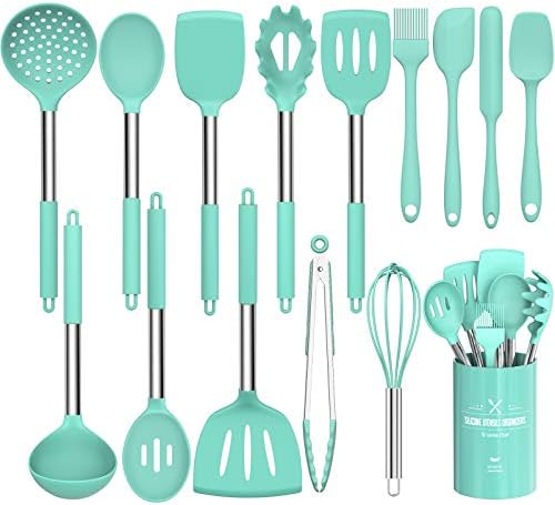 Non-Stick Stainless Steel Kitchen Cooking Utensil Set - 15 pcs - 8 Unique Color Sets