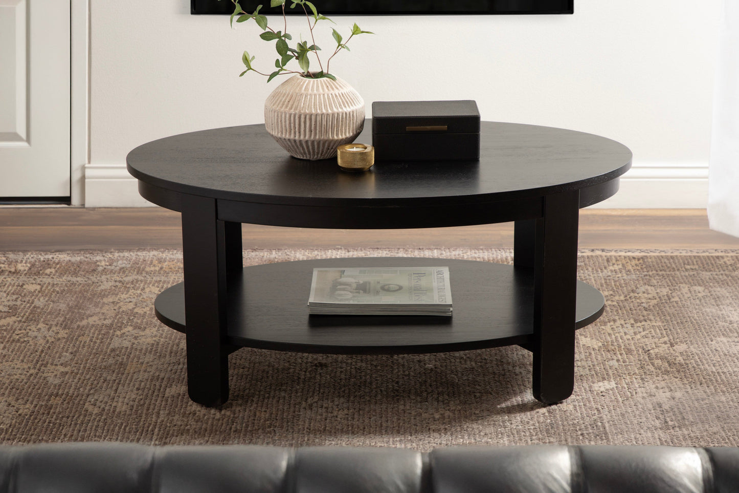 Sleek Oval Wood Coffee Table - 38" x 24" - Black and Natural - Easy Assembly