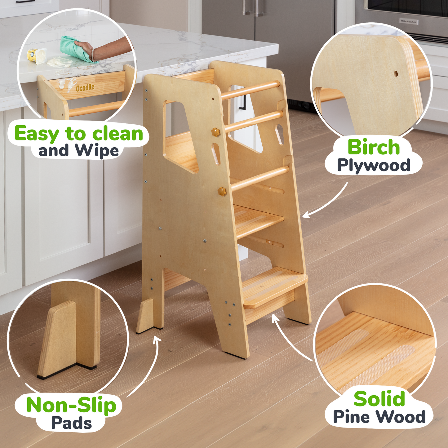 Help Your Little Ones Participate!  Adjustable Toddler Kitchen/Bathroom Tower with Safety Bars - 4 Colors