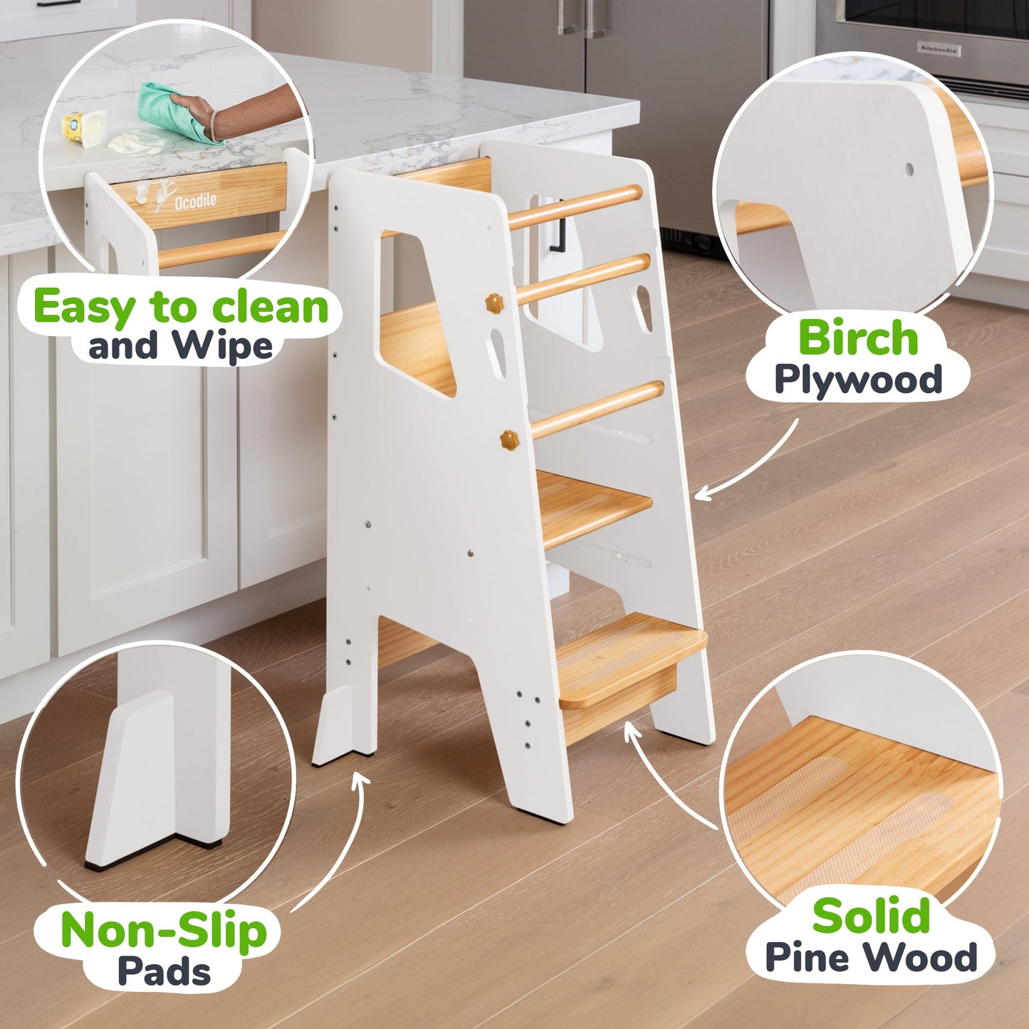 Help Your Little Ones Participate!  Adjustable Toddler Kitchen/Bathroom Tower with Safety Bars - 4 Colors