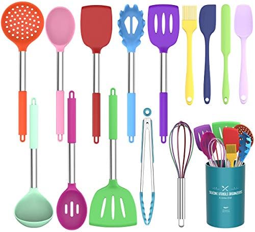 Non-Stick Stainless Steel Kitchen Cooking Utensil Set - 15 pcs - 8 Unique Color Sets