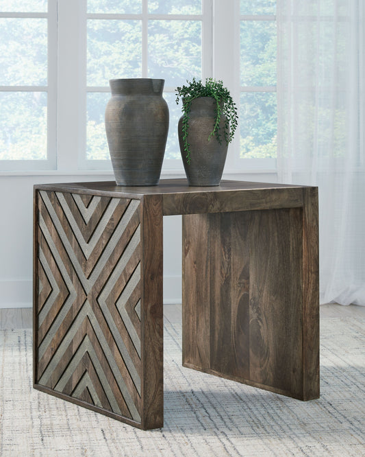 Square Exotic Textural End Table - Walnut Brown
