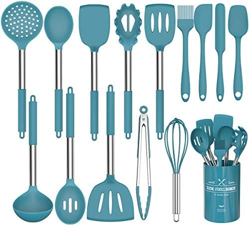Non-Stick Stainless Steel Kitchen Cooking Utensil Set - 15 pcs - 8 Unique Color Sets