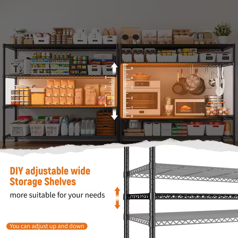 Adjustable Wire Shelving Racks - Multi Sizes -3/4/5/6/7/8 Tier Storage Shelves