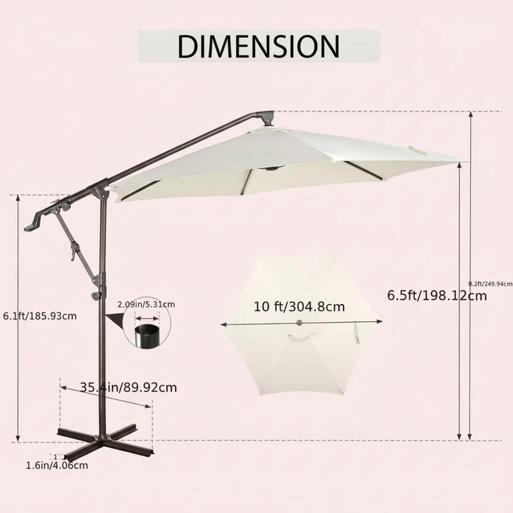 10 ft Cantilever Patio Umbrella with Crank – Four Colors