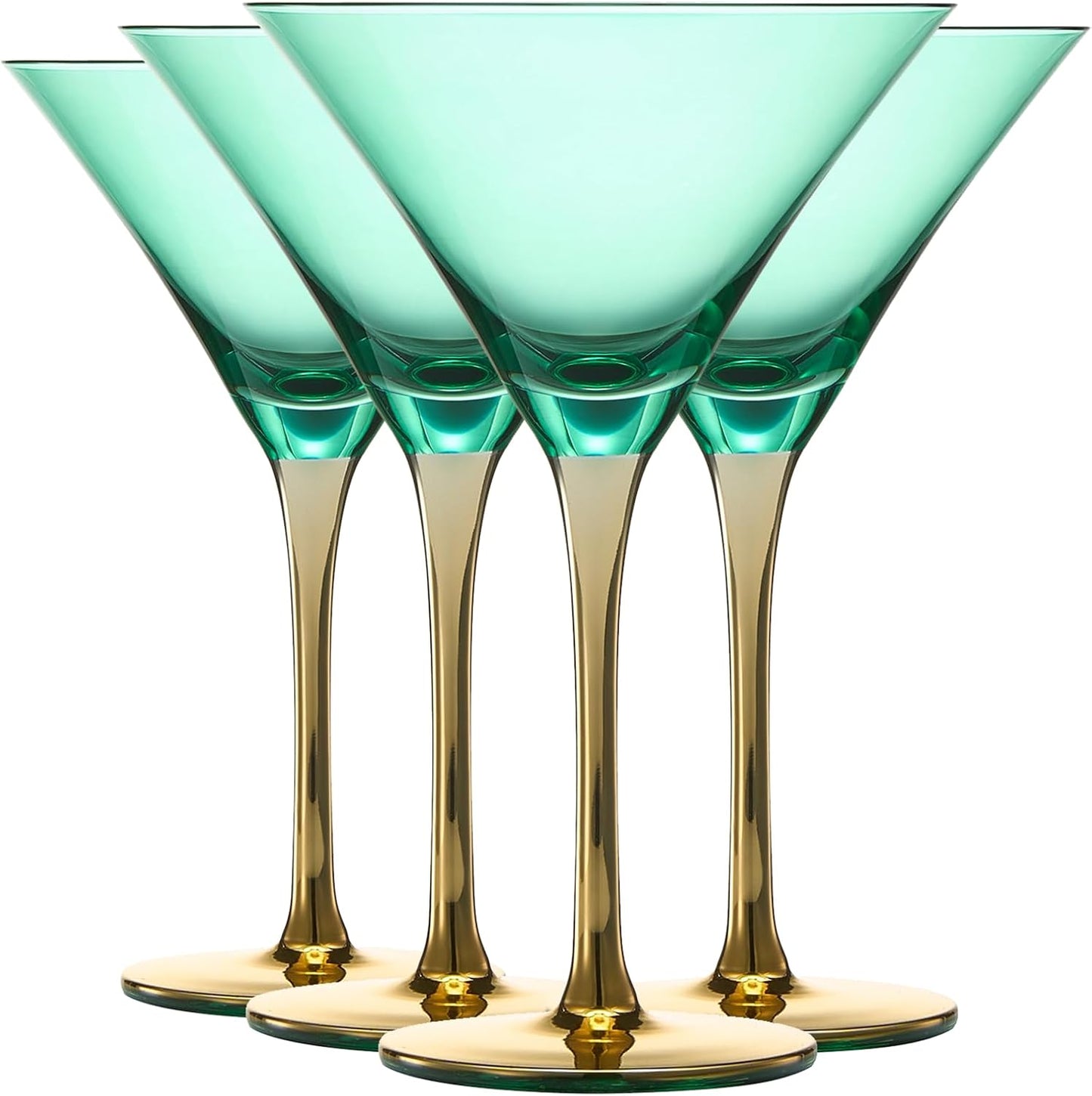 Deco Martini Cocktail Glassware - Teal and Gold - Set of 4