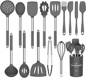 Non-Stick Stainless Steel Kitchen Cooking Utensil Set - 15 pcs - 8 Unique Color Sets