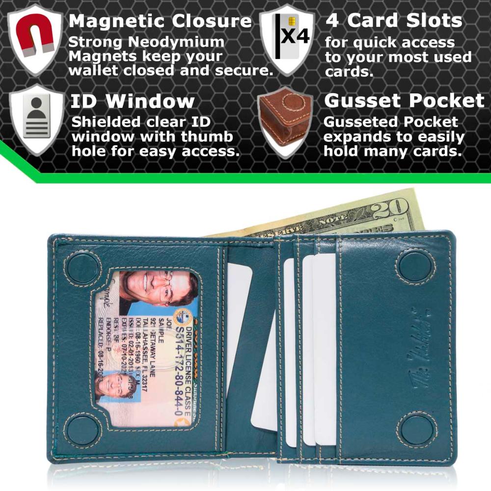 Maximum Storage in a Minimalist Wallet - RFID Secure - Five Leather Colors - Magnetic Closure