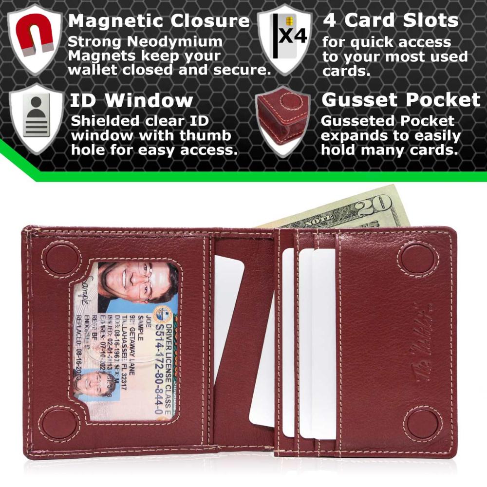 Maximum Storage in a Minimalist Wallet - RFID Secure - Five Leather Colors - Magnetic Closure