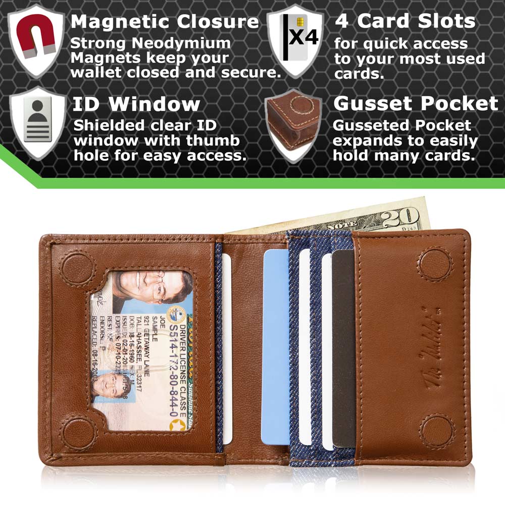 Maximum Storage in a Minimalist Wallet - RFID Secure - Five Leather Colors - Magnetic Closure