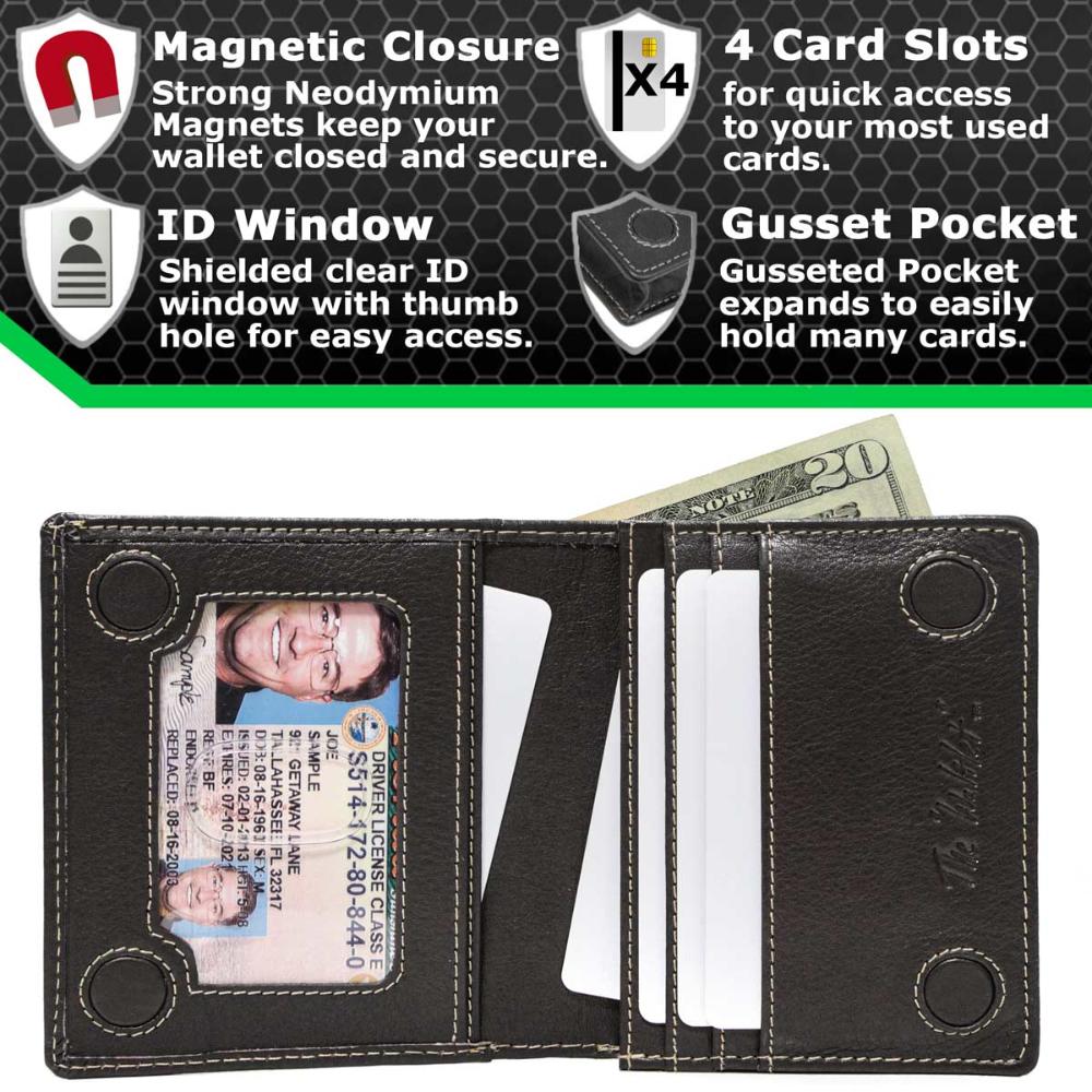 Maximum Storage in a Minimalist Wallet - RFID Secure - Five Leather Colors - Magnetic Closure
