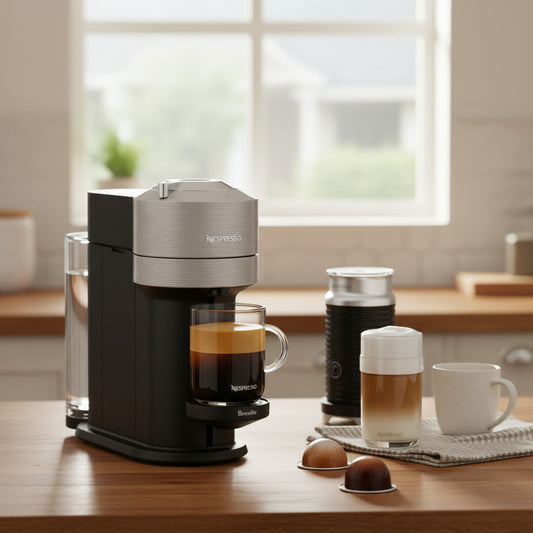 Vertuo Next Coffee and Espresso Maker by Breville, with Aeroccino Milk Frother, Light Grey