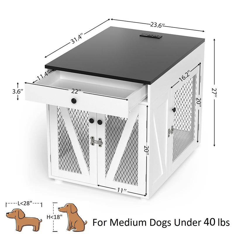 Dog Crate End Table/Nightstand with Drawer & USB Charging - Easy Assembly