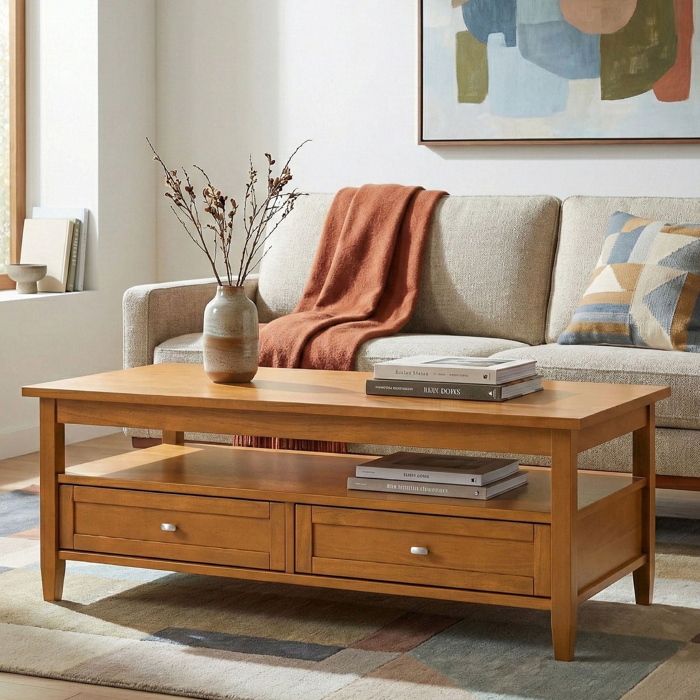 Classic Shaker Coffee Table in 2 Shades of Brown - Solid Wood - Easy Assembly