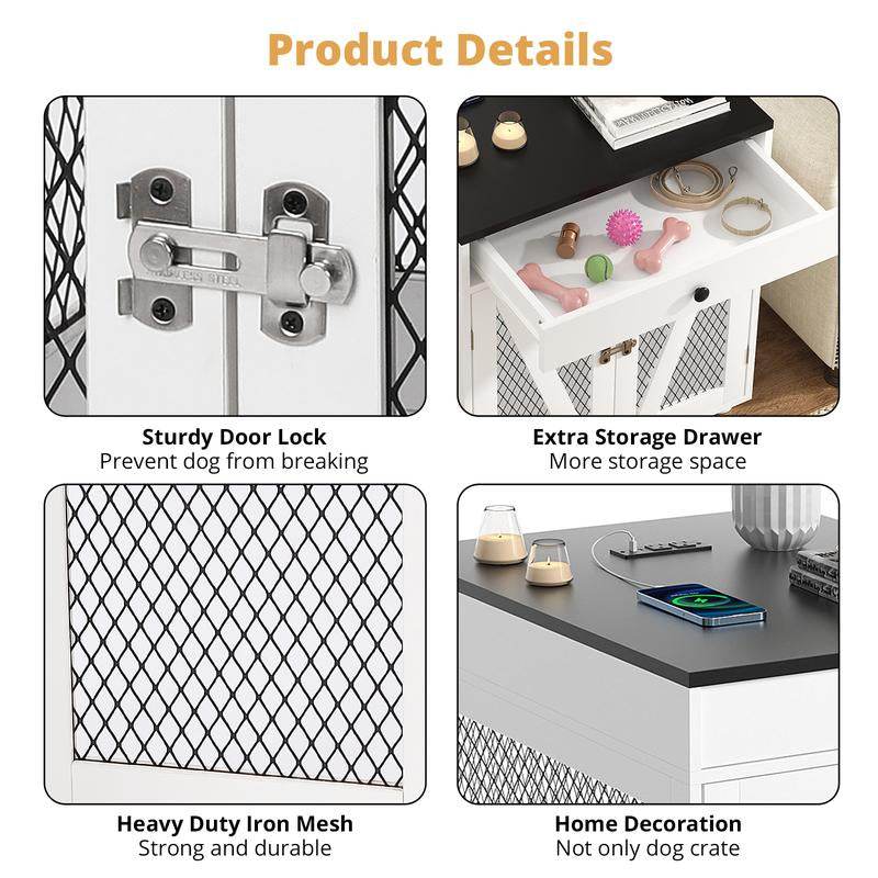 Dog Crate End Table/Nightstand with Drawer & USB Charging - Easy Assembly