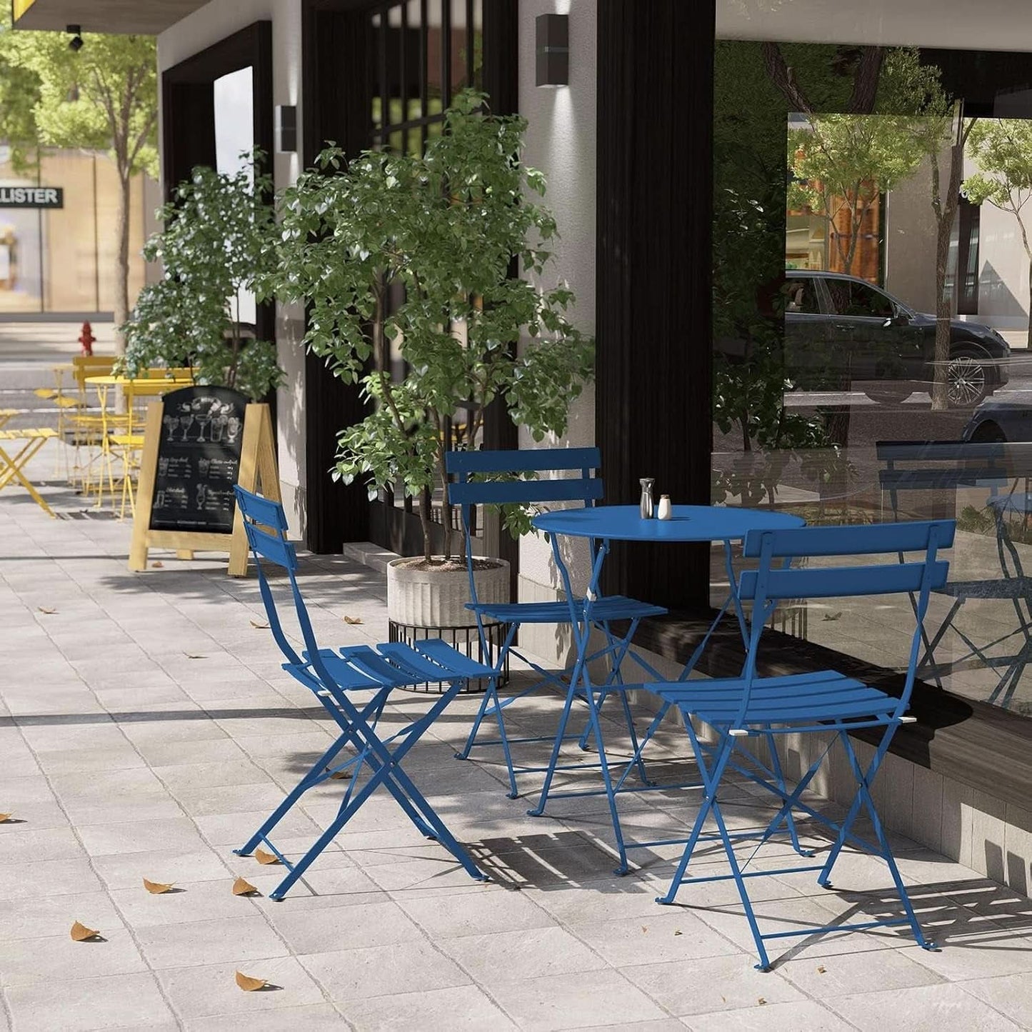 Peacock Blue Folding Patio Bistro Set 3 Piece Outdoor