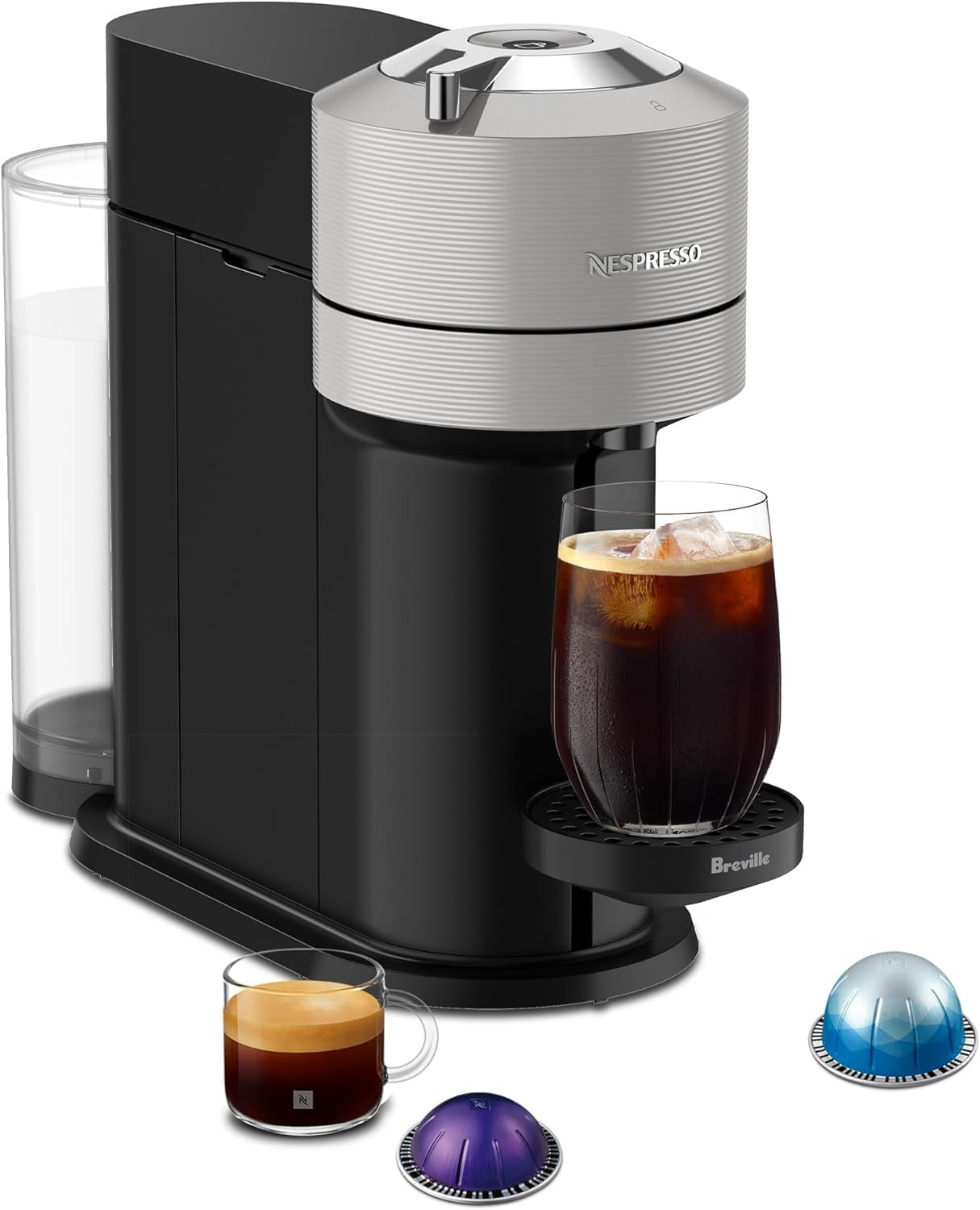 Vertuo Next Coffee and Espresso Maker by Breville, with Aeroccino Milk Frother, Light Grey