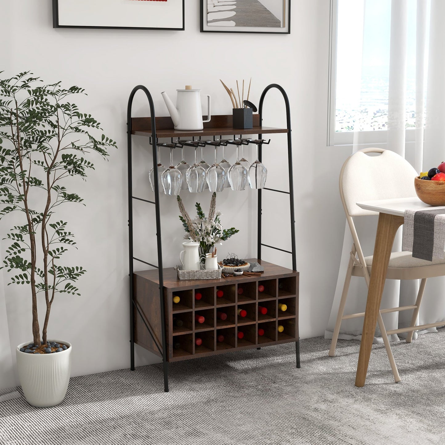 Baker's Rack with Detachable Wine Rack and Stemware Holder - Rustic Brown