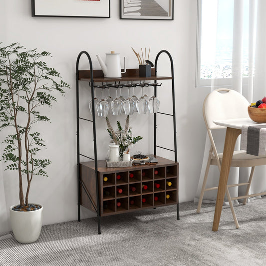 Baker's Rack with Detachable Wine Rack and Stemware Holder - Rustic Brown