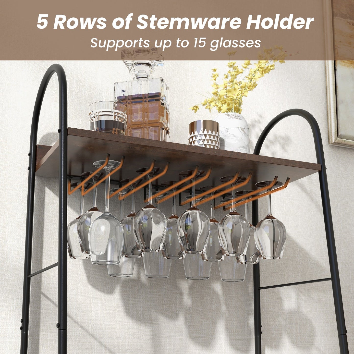 Baker's Rack with Detachable Wine Rack and Stemware Holder - Rustic Brown