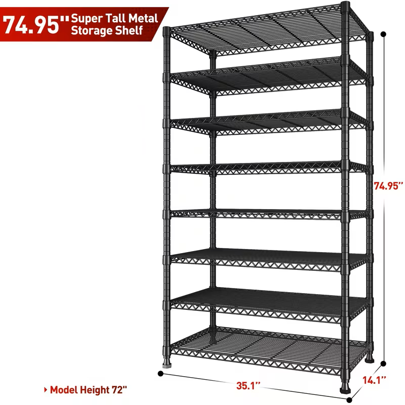 Adjustable Wire Shelving Racks - Multi Sizes -3/4/5/6/7/8 Tier Storage Shelves