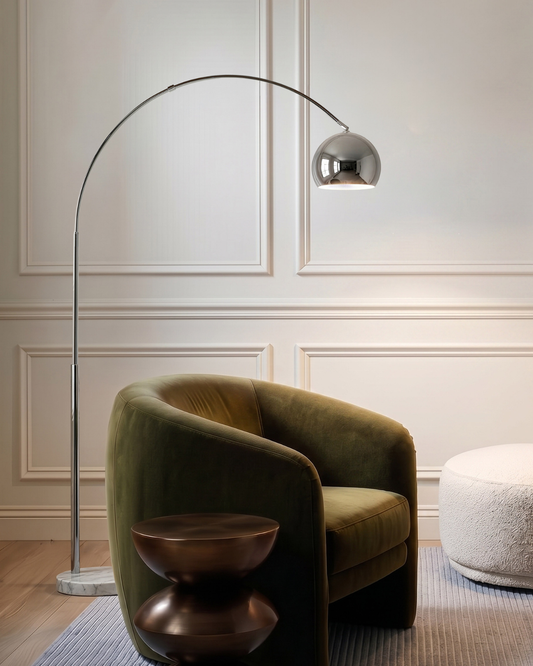 Perfect Arc Floor Lamp - Gracefully over 6' tall, in Chrome or Brass - LED Light