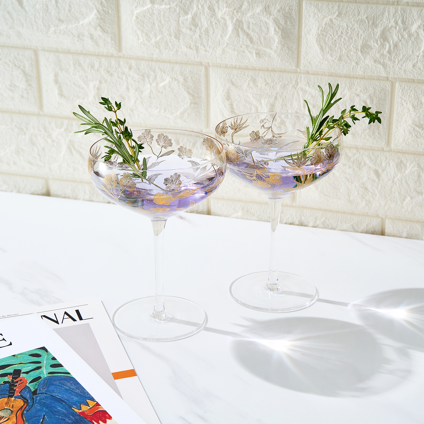 Trevi Champagne Coupes with Floral Pattern - Set of 2