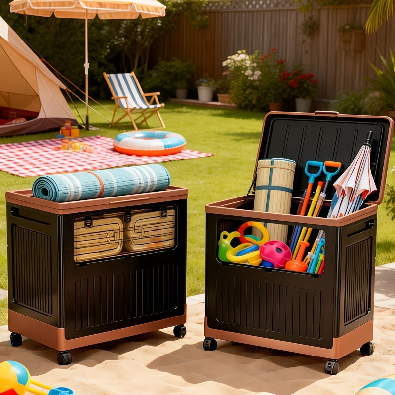 Foldable Stackable Organizer - Portable Storage Bin w/ Wheels & Doors