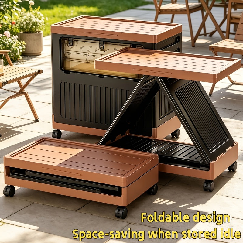 Foldable Stackable Organizer - Portable Storage Bin w/ Wheels & Doors