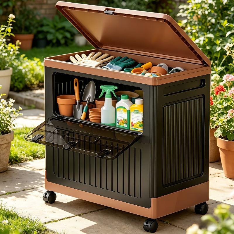 Foldable Stackable Organizer - Portable Storage Bin w/ Wheels & Doors