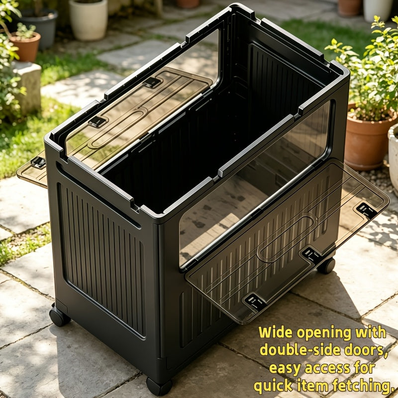 Foldable Stackable Organizer - Portable Storage Bin w/ Wheels & Doors
