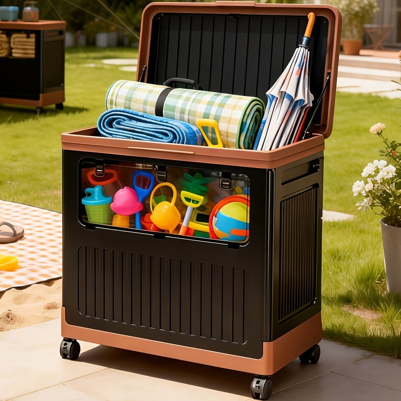 Foldable Stackable Organizer - Portable Storage Bin w/ Wheels & Doors