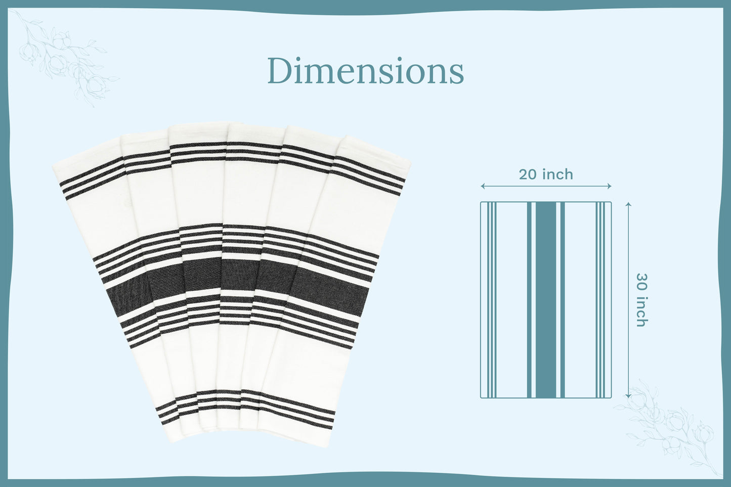 Striped Kitchen Towels - Pure Cotton - 8 Colors available in sets of 6