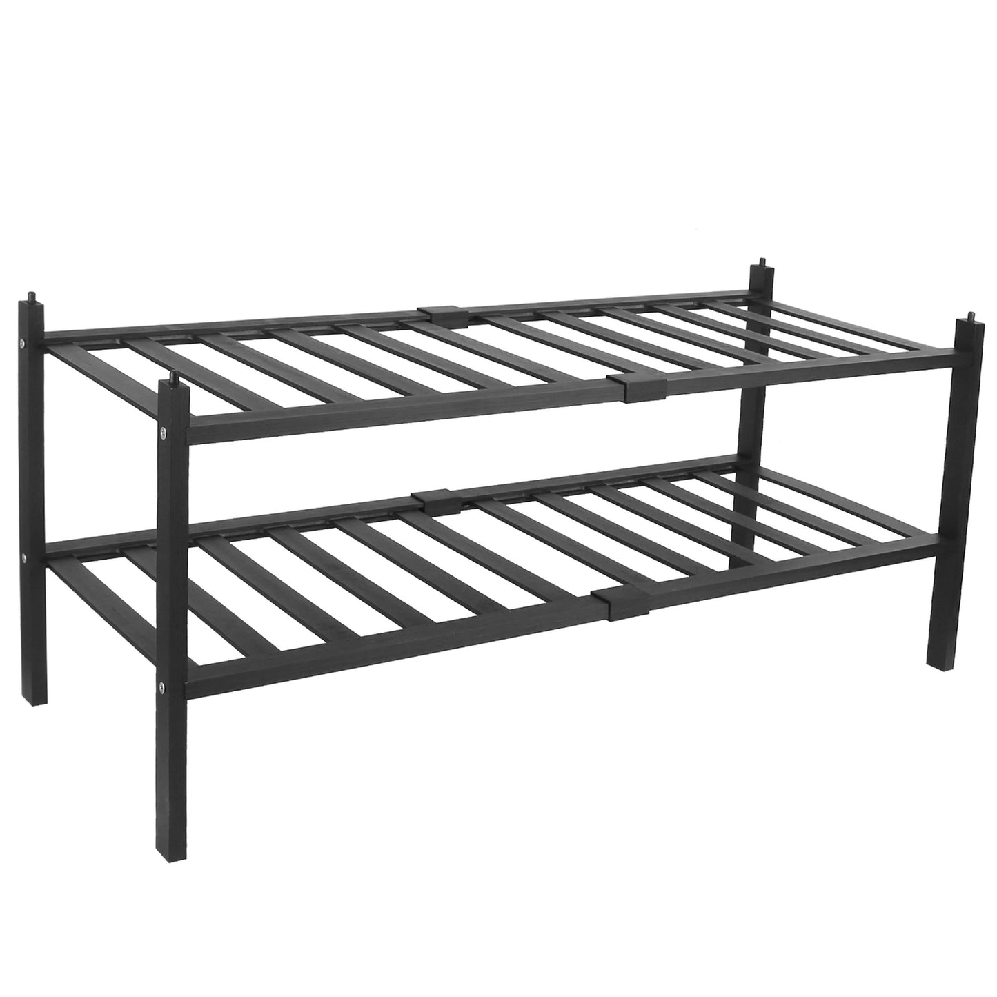 Bamboo Stackable Shoe Rack 2-Tier Storage Organizer for Entryway Closet Bedroom Bathroom Living Room