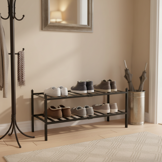 Bamboo Stackable Shoe Rack 2-Tier Storage Organizer for Entryway Closet Bedroom Bathroom Living Room