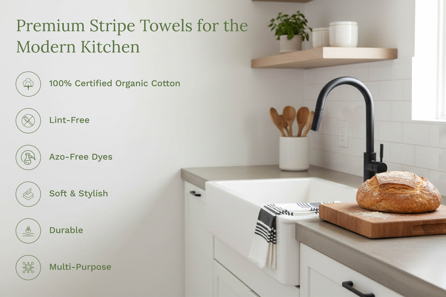Striped Kitchen Towels - Pure Cotton - 8 Colors available in sets of 6