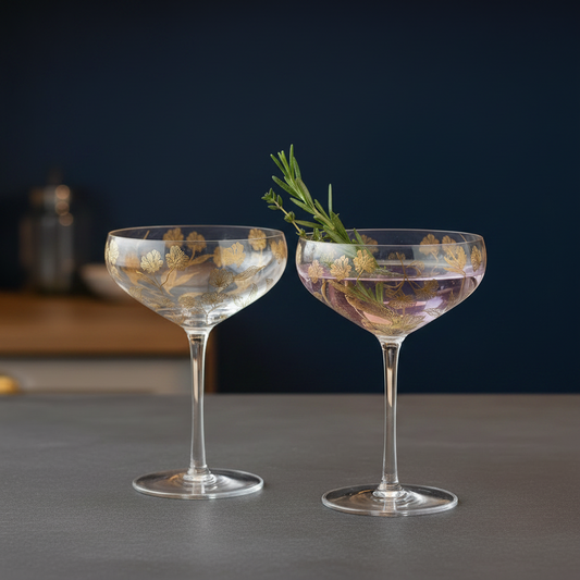 Trevi Champagne Coupes with Floral Pattern - Set of 2